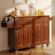 Kitchen Island with Storage, Lofka 52 Kitchen Islands Cart with Wood Drop Leaf and Lockable Wheels, Brown