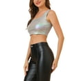thumbnail image 4 of MODA NOVA Junior's U Neck Sleeveless Party Shiny Metallic Crop Top Silver Gray 2XL, 4 of 6