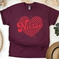 thumbnail image 1 of Graphic Nurse Tee with Retro Heart Pattern for Medical Staff, Maroon, Size S, 1 of 6