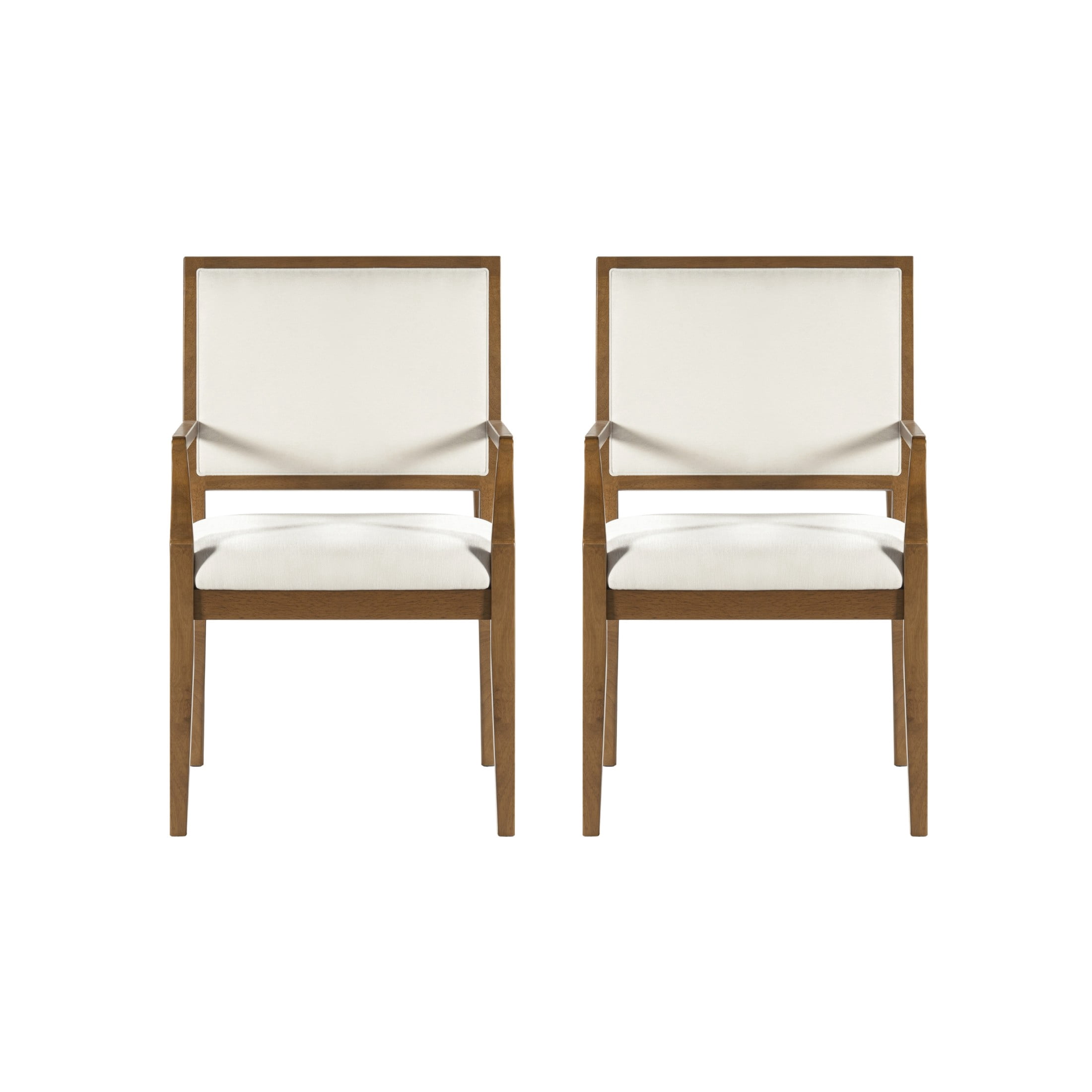 Christopher Knight Home Modern Upholstered Arm Dining Chairs, Rubberwood Frame, Beige+Walnut, Set of 2