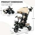 thumbnail image 5 of AILEEKISS 8-in-1 Kids Tricycle with Parental Bar, Folding Ride Trike for Child 1-6 Years, Khaki, 5 of 9