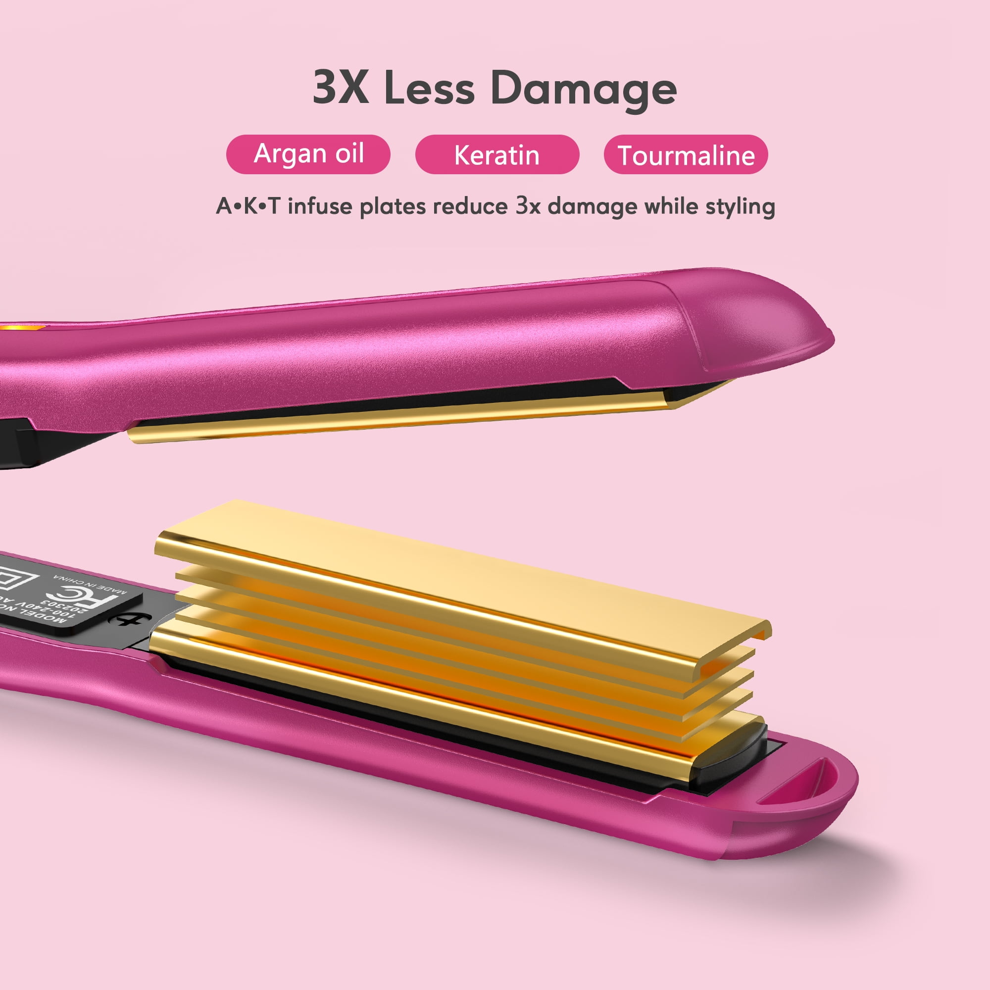 Terviiix 1/2" Mini Tourmaline Ceramic Flat Iron Hair Straightener with Adjustable Heating, Pink