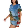 thumbnail image 2 of Fotbe Lighthous Print Pajama Set for Women 2 Piece Loungewear Short Sleeve Tops and Shorts Set Soft Sleepwear-3X-Large, 2 of 7