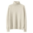 thumbnail image 3 of Kixjoy Beige Turtleneck Sweater Women Oversized Lightweight Turtleneck Knitted Sweater Long Sleeve Thermal Soild Loose fit Pullover Fashion Winter Soft Womens Sweater, Beige M, 3 of 4
