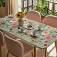 thumbnail image 3 of Sage Green Floral Table Cloths for 4 Foot Rectangle Tables, Spring Flowers Leaves Farmhouse Patio Waterproof Elastic Fitted Tablecloths, Washable Rectangular Table Cover for Camping, 3 of 8