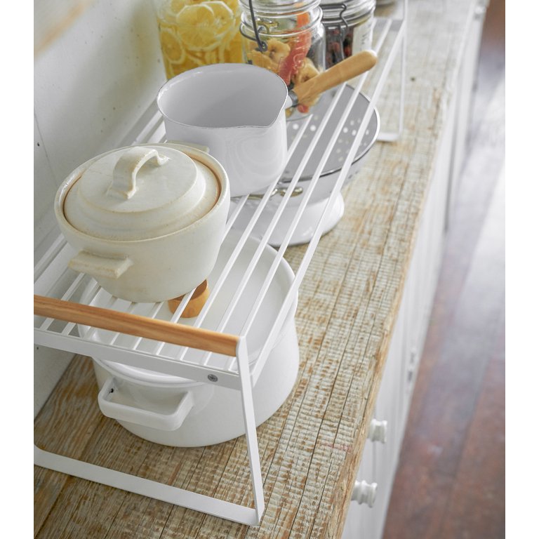 Yamazaki Home Tosca Kitchen Rack - Countertop Storage Shelf Organizer, Steel & Wood