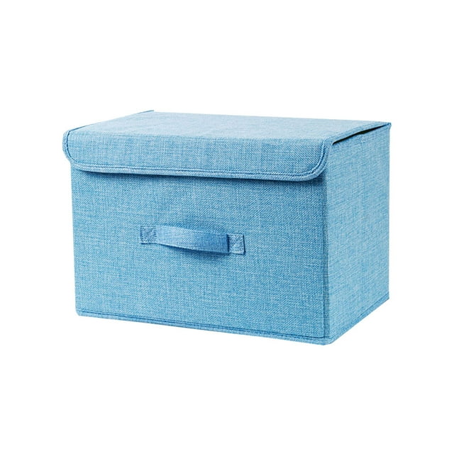 Bellella Cotton Linen Storage Box Bin Foldable Fabric Cube Clothes Zipper Organizer with Lid and Handle
