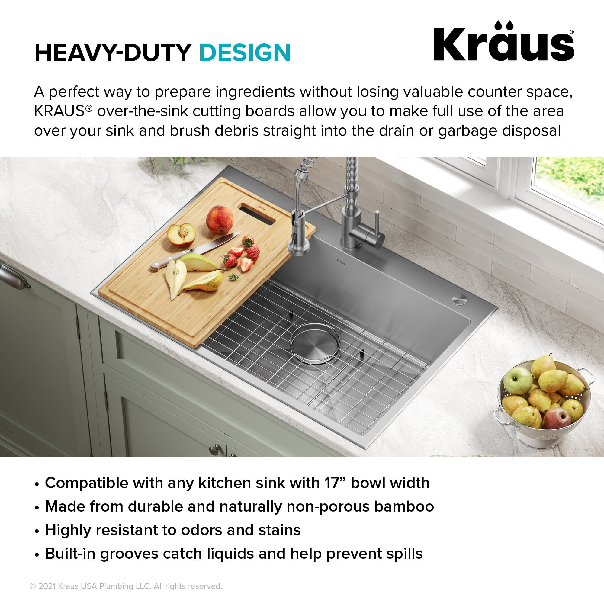 KRAUS Rectangular Solid Bamboo Cutting Board with Mobile Device