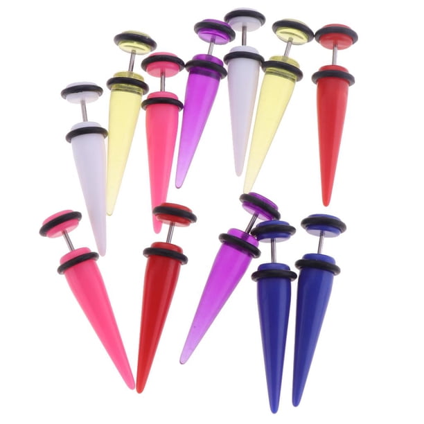 6 pares de pendientes de tapones cónicos falsos, espárragos de calibre 16, color acrílico mezclado Yinane Ear Taper Fake Gauge