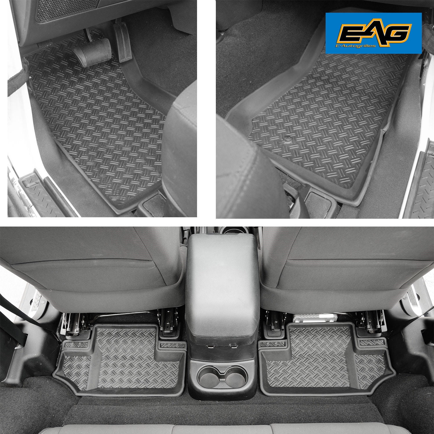 EAG Black Front and Rear Floor Mats Liners - fits 07-13 Jeep Wrangler JK 2  Door - Full Set (4) 