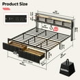 thumbnail image 4 of Bestier King Bed with Upholstered Headboard, Hidden Storage Compartment, 2 Dust-proof Drawers | Platform Bedframe with Led Lights & Charging Station,  Black, 4 of 12