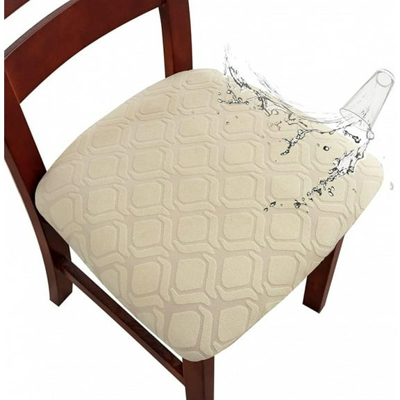 Whihome Jacquard Dining Chair Covers Beige Waterproof Seat Covers for Dining Room Chairs Stretch Chair Covers Removable Kitchen Chair Seat Cushion Slipcovers