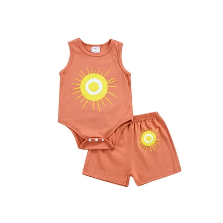 

Nokpsedcb Lovely Baby Girl Shorts Set Infants Round Neck Sleeveless Sun Buttoned Romper Elastic Waist Short Pants Kids Clothing Orange 3-6 Months