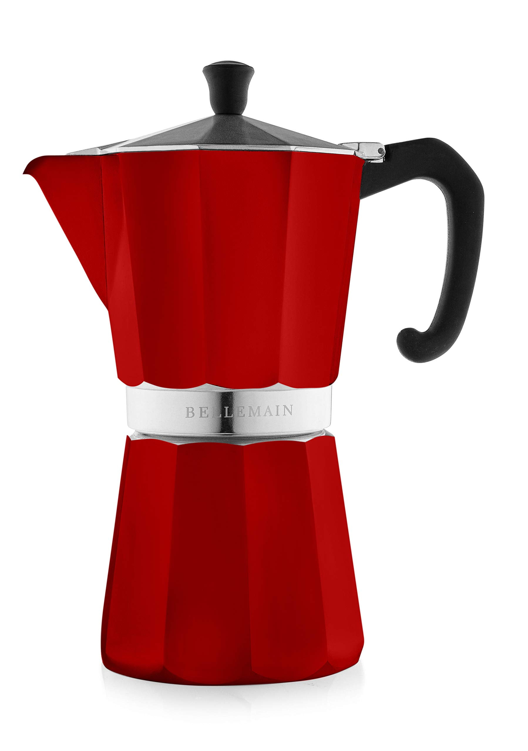 Bellemain Stovetop Espresso Maker Moka Pot (Red, 12 Cup)