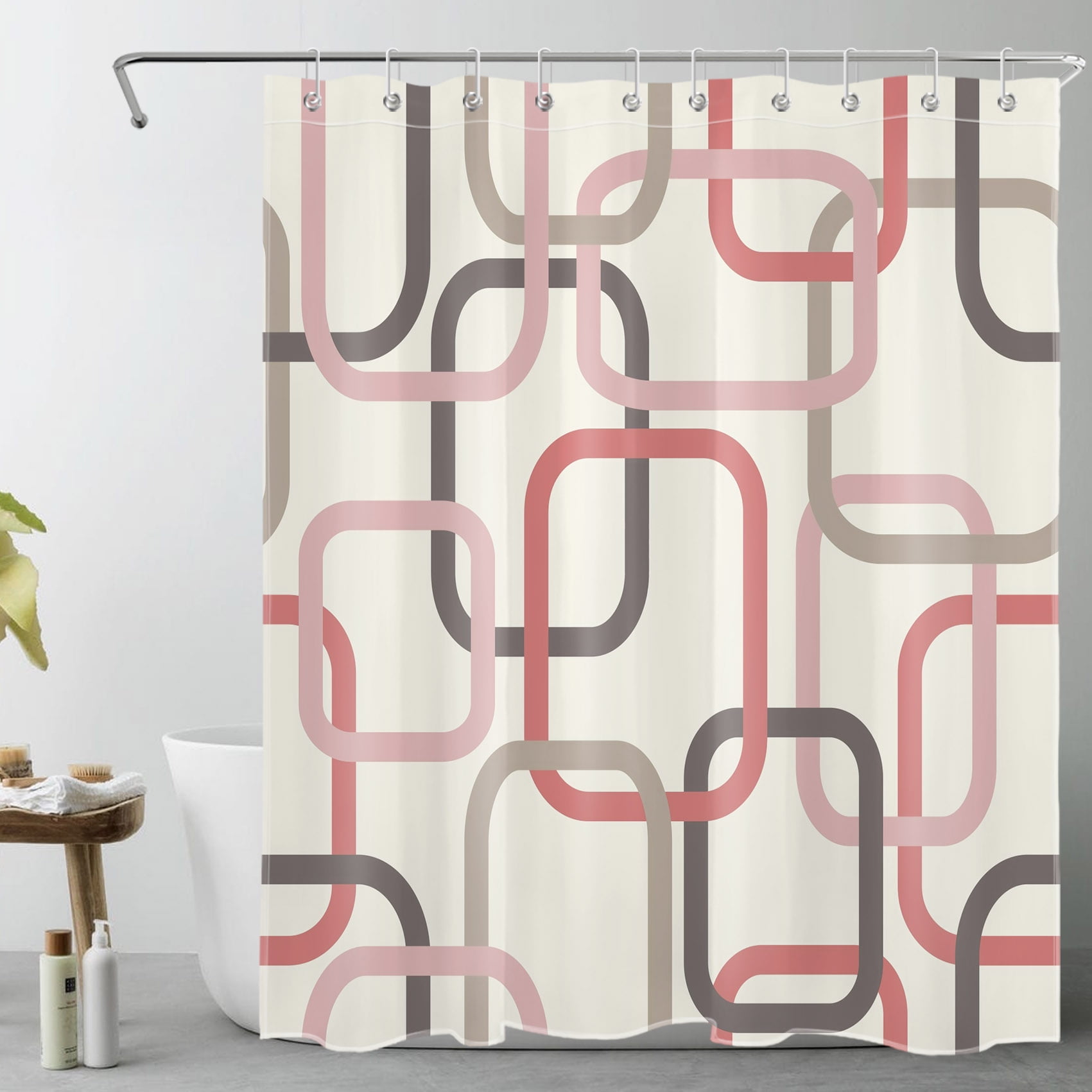 HVEST Geometry Shower Curtain for Bathroom Decor,Grey and Pink Geometric Pattern Bathroom Curtain with Hooks,Modern Aesthetic Bath Curtain Polyester Fabric Bath Decor Accessories,60x72 Inches