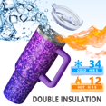 thumbnail image 5 of 40oz Tumbler with Handle and Straw, Vacuum Insulated Stainless Steel Travel Mug, Fits Car Cup Holder, Diamond Sequins Print, 5 of 6