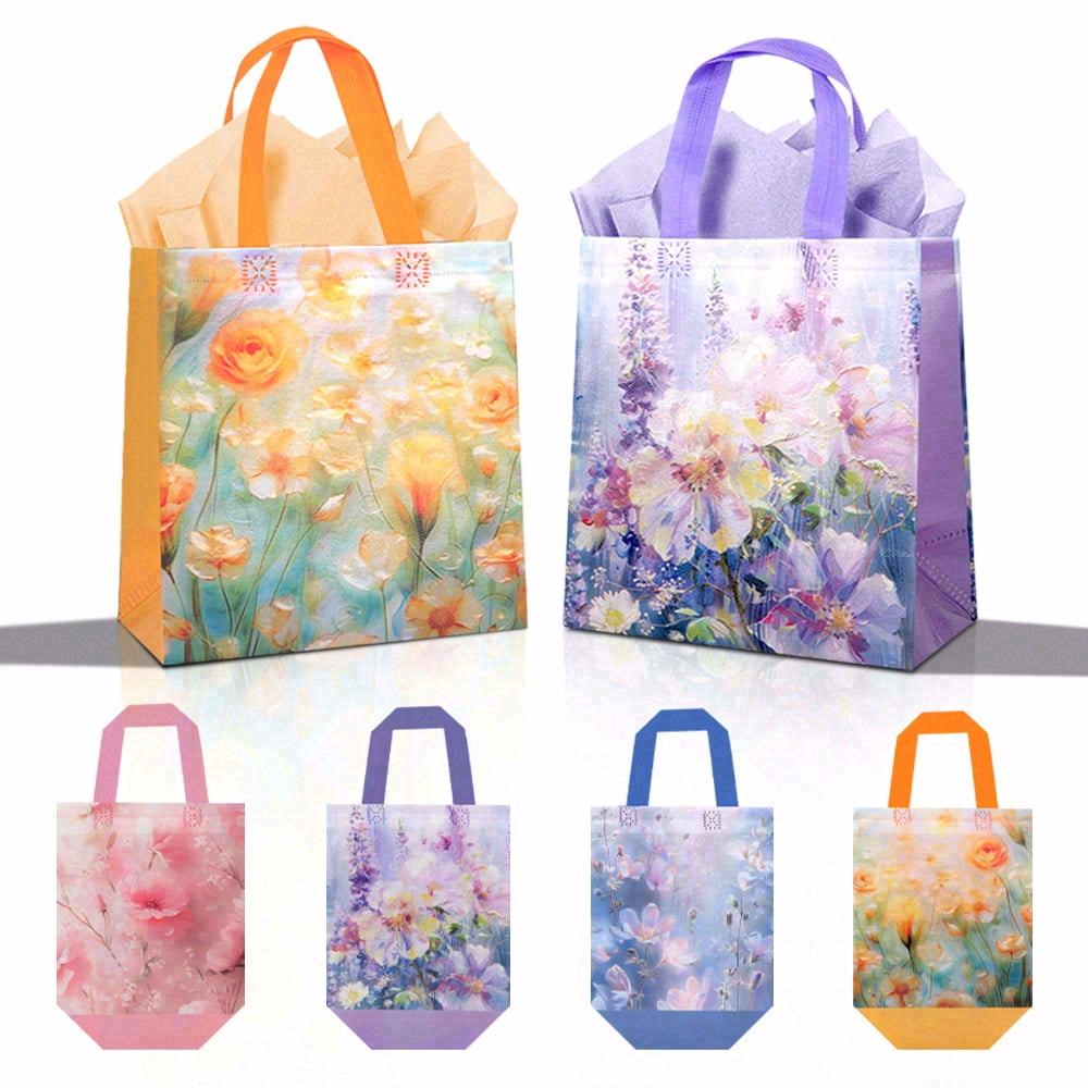 40pcs non-woven gift bags with floral patterns, spring picnic party tote bags, suitable for occasions like birthdays, Mother's Day, baby baptisms, weddings, thank-you gifts, etc.