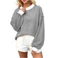 thumbnail image 4 of Lenpel Mock Neck Sweatshirt for Women Fashion Striped Long Sleeve Pullover Tops Casual Loose Warm Shirts Fall Clothes(Black,Small), 4 of 7