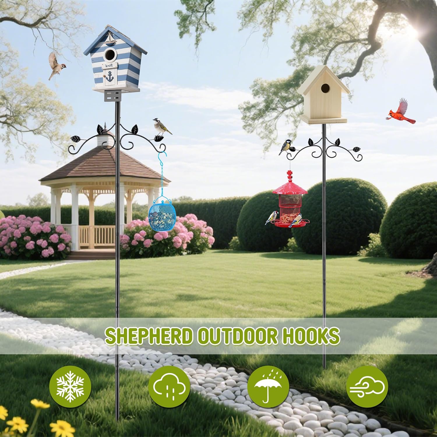 Urban Deco 91 Inch Bird Feeder Pole Mount Kit, Bird House Pole 5-Prong Base Shepherds Hook for Hummingbird Feeders, Adjustable Heavy Duty Bird Feeder Stand for Outdoor Garden Decor