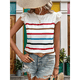 thumbnail image 5 of Camiseta de Verano con Cuello Redondo, Estampado de Rayas y Volantes de Encaje y Mangas para Mujer L, 5 of 7