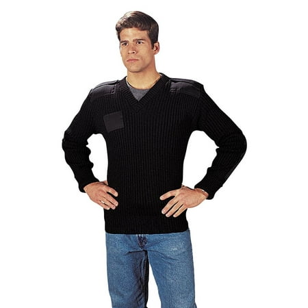 Mens Classic V-neck Sweater - GI Black Wool V-Neck Commando Sweater