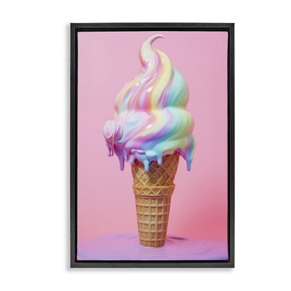 Stupell Industries Dripping Pastel Ice Cream Food & Beverage Painting Black Floater Framed Canvas Art Print Wall Art, 17 x 25