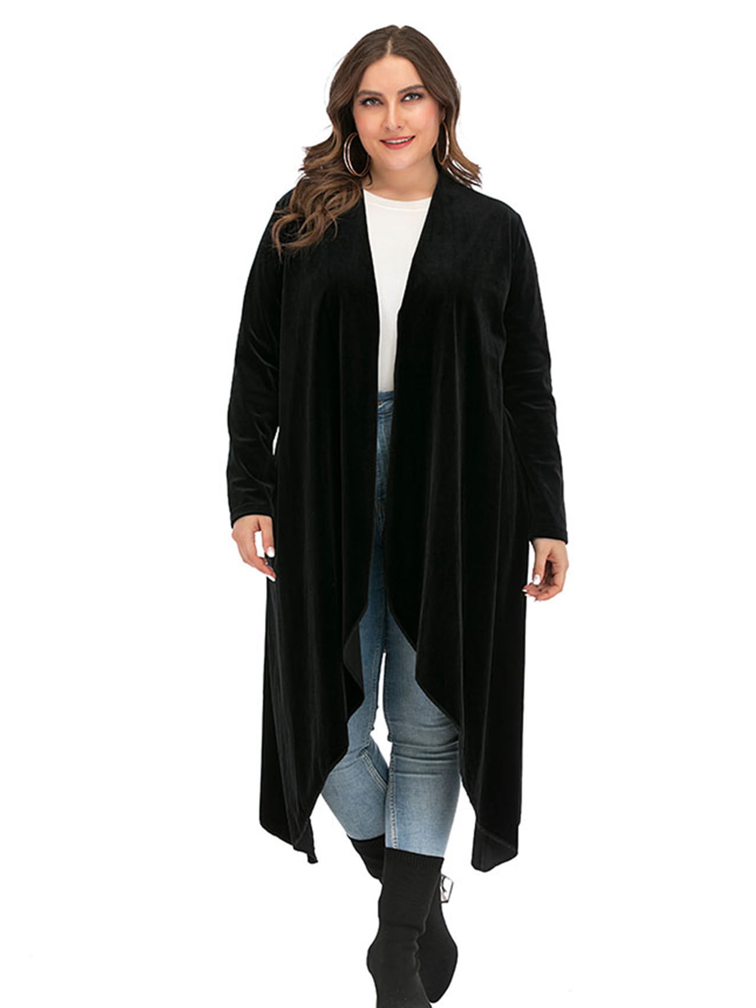 Winter Coats for Women Plus Size Faux Woolen Cloak Long Cardigan Loose Ireegular Hem Outcoat