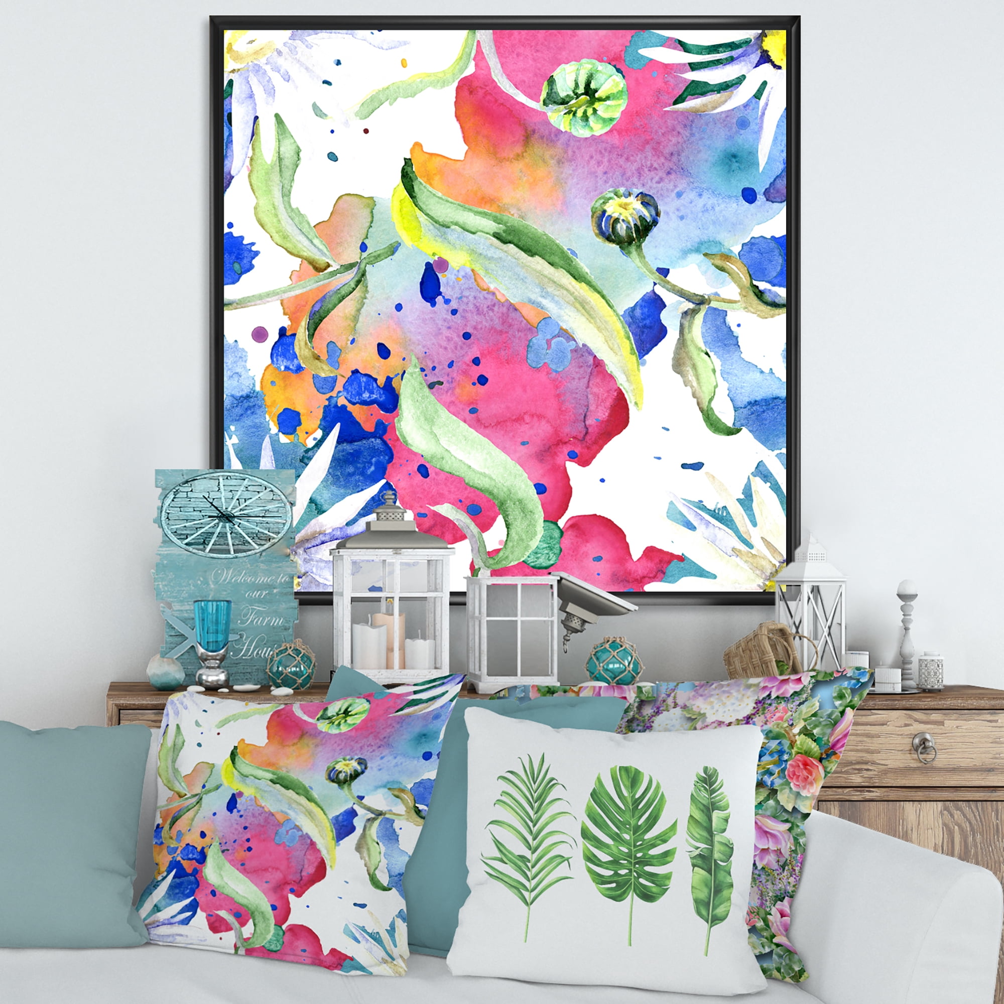 Designart 'Iridiscent Colorful Daisy Flowers' Transitional Framed Canvas Wall Art Print