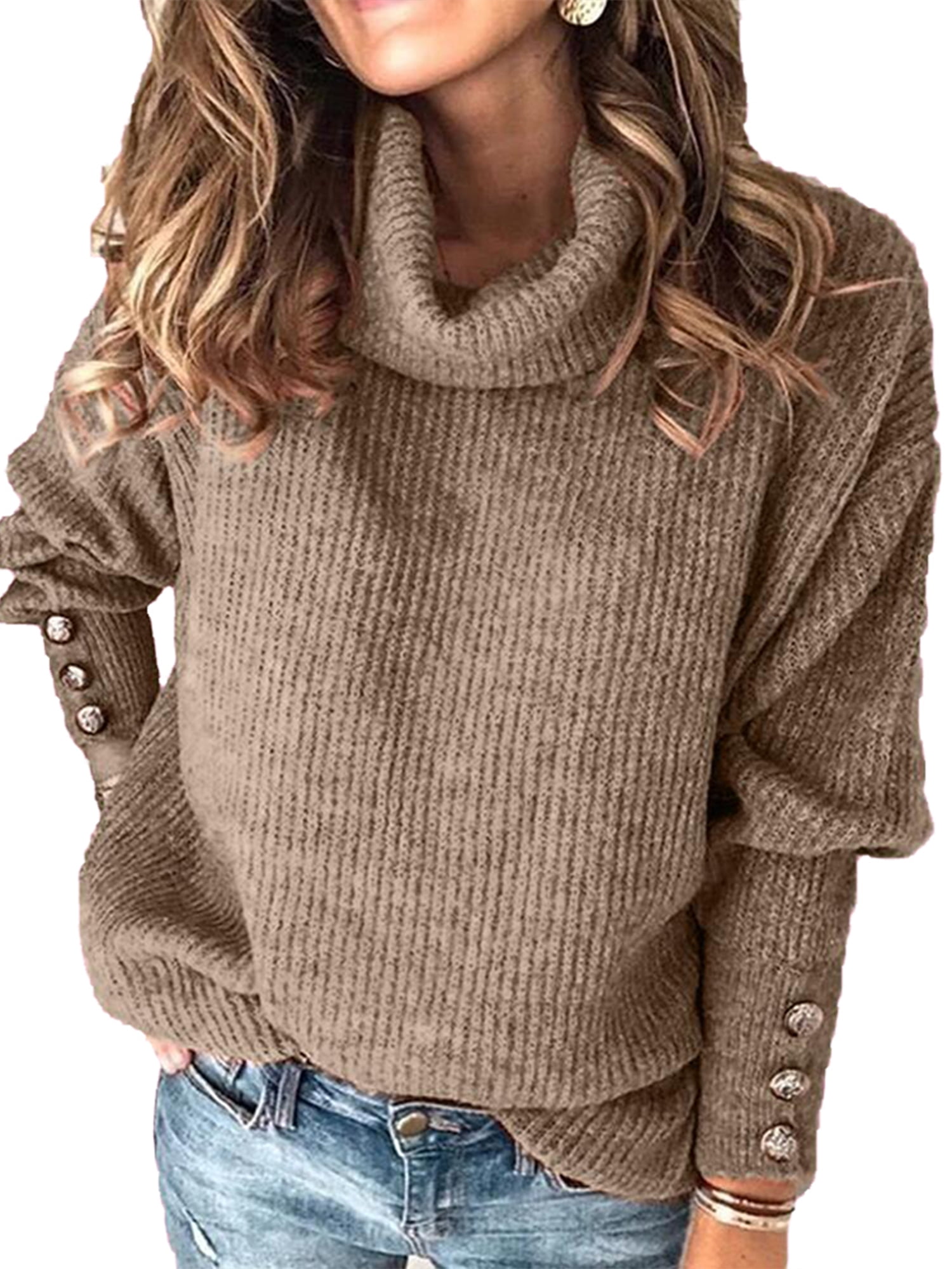 DK 2019 Womens V Neck Sweater Tops Lightweight Casual Loose Knitted Long Sleeve Pullover Jumper Tops-Hot New 