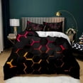 thumbnail image 2 of Geometric Duvet Cover Multicolor Honeycomb Hexagon Bedding Set Geometric Theme Metal Texture Streamline Polyester Qulit Cover, 2 of 7