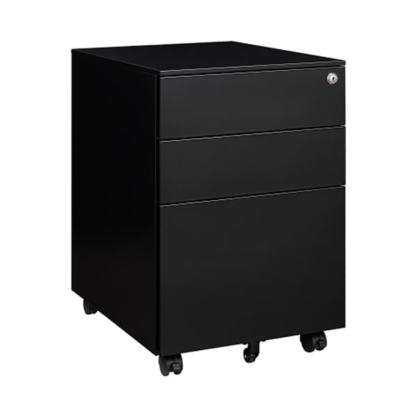 Metal 3 Drawer File Rolling File with Lock Under Desk, Small Black Filing