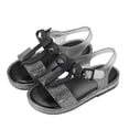 thumbnail image 2 of Girls Glitter Bow LED Light Up Sandals, Adjustable Buckle Open Toe Kids Summer Shoes, Non Flexible Sole Sparkling Beach Party Walking Sandals 4-9Y, 2 of 8