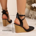 thumbnail image 6 of Rokment Women's Lace Flower Wedge High Heels Dressy Sandals Bridal Elegant Delicate Crochet Pointed Closed Toe Chunky Heeled Dress Pumps Strappy Shoes for Summer Fall Black Size 6, 6 of 6