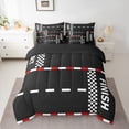 thumbnail image 2 of Homewish Sport Car Track 7-Piece Twin Bedding Sets,Speed Extreme Theme Bedding Comforter Set,Black White Checkered Sheet Sets For Boy,Breathable Home Decor Reversible, 2 of 8