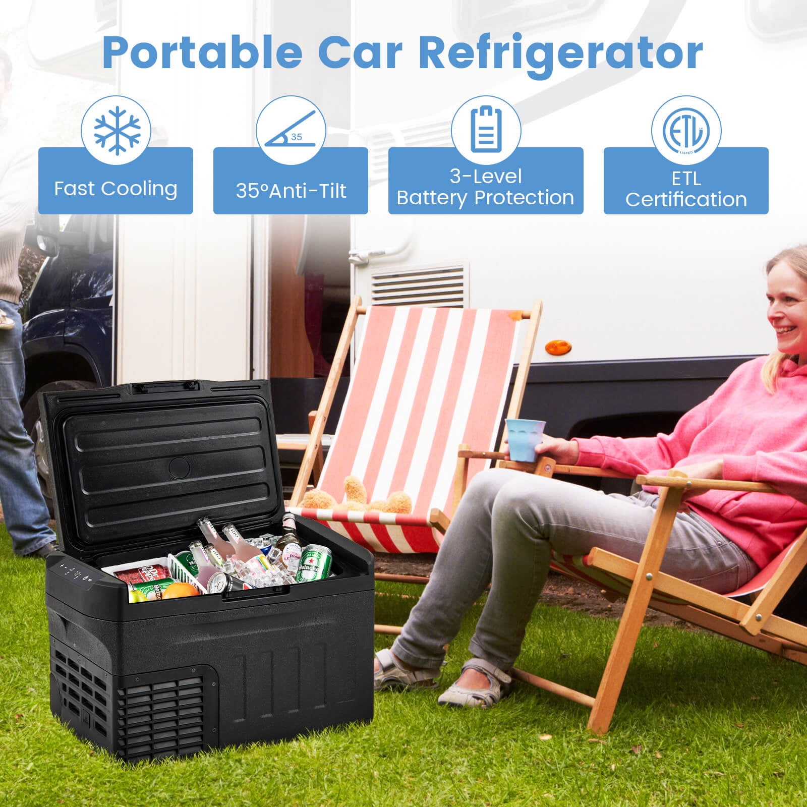 Costway 12 Volt Car Refrigerator with -4℉~68℉ Adjustable Range Divider for Camping 23 QT