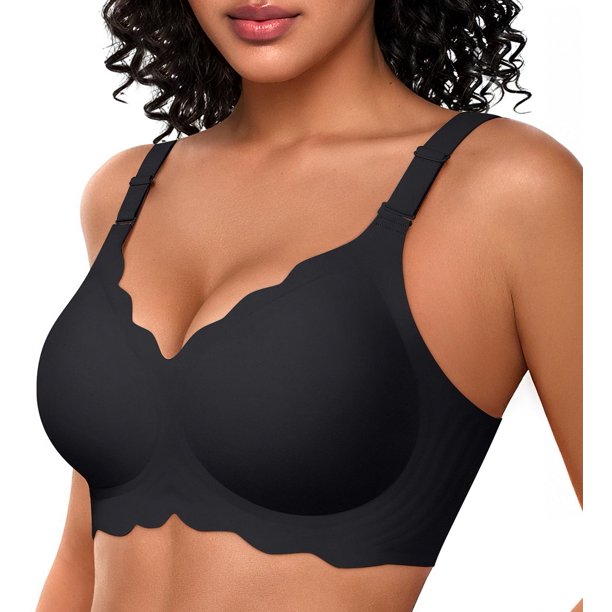Sujetador OEAK, sin costuras, festoneado, sin aros, para flexiones, negro XL