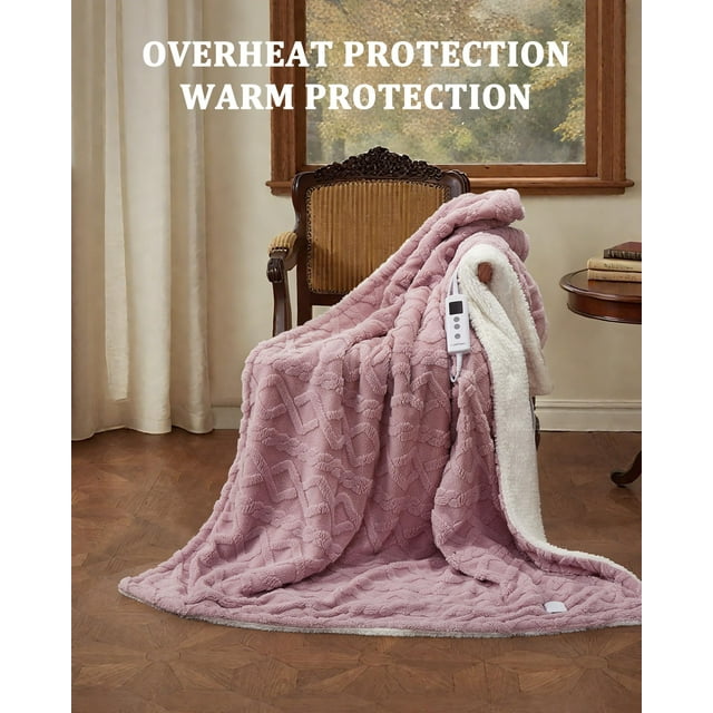 BeesClover Thick Tufted Sherpa Electric Blanket with 10 Heating Levels and 10 Time Settings, ETL Certified Machine Washable Fast Heating Blanket