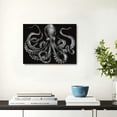 thumbnail image 4 of Acheng Framed Canvas Wall Art for Living Room Octopus Black Background Wall Decor, Ocean Animal Aesthetic Paintings for Bedroom Office Kitchen Bathroom, Ready to Hang Wall Pictures 20x16inch, 4 of 6