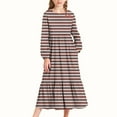 thumbnail image 2 of SERTG Girls Fashion Print Long Sleeve Round Neck Dress with Pockets Kids Spring Summer Casual Everyday Outfit Skirts(Coffee#1,8-9 Years), 2 of 6
