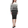 thumbnail image 2 of INSPIRE CHIC Women's Striped Sweater Dress Long Sleeve Stretchy Crew Neck Bodycon Ribbed Knit Casual Fall Long Dresses S White, 2 of 6