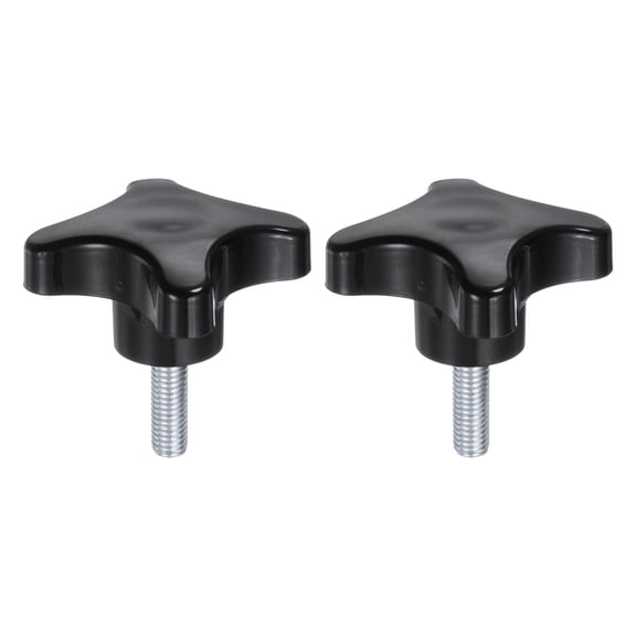 2 Pieces Star Knobs M8 x 25mm Plastic 4-Star Stud Knob Hand Tightening Clamping Screw Handle Black