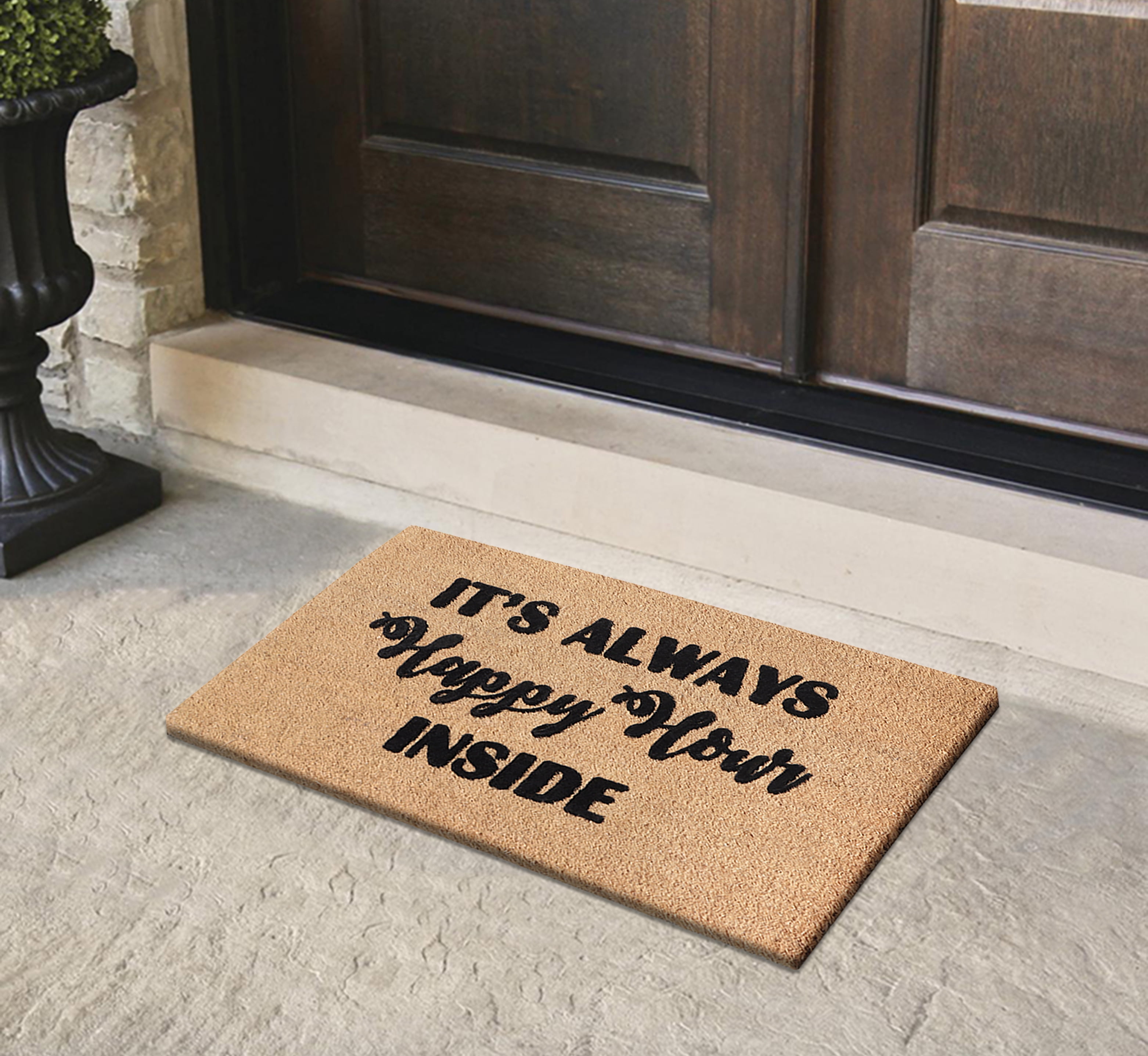 A1HC Natural Coir Flocked Doormat, Happy Hour Black , 24"x36", Durable Outdoor Welcome Mat, Non-Slip, Pet Friendly, Fade Resistant