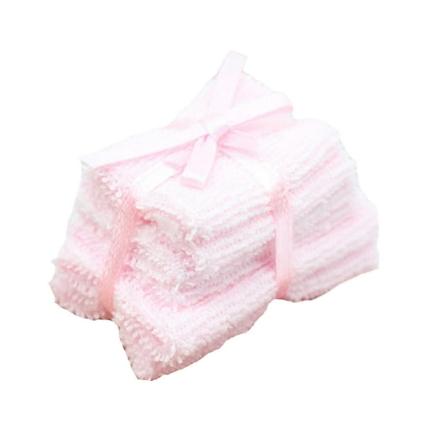Juego de toallas para casa de muñecas, toalla de baño para casa de muñecas en miniatura, accesorios para casa de muñecas rosa