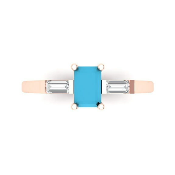 Clara Pucci 14K Rose Gold 0.8ct Turquoise Three-Stone Ring for Women