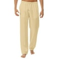 thumbnail image 1 of MAWCLOS Mens Trousers Drawstring Pants Solid Color Bottoms Fitted Home Elastic Waist Loungewear Khaki XL, 1 of 4