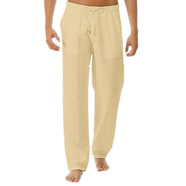 MAWCLOS Mens Trousers Drawstring Pants Solid Color Bottoms Fitted Home Elastic Waist Loungewear Khaki XL