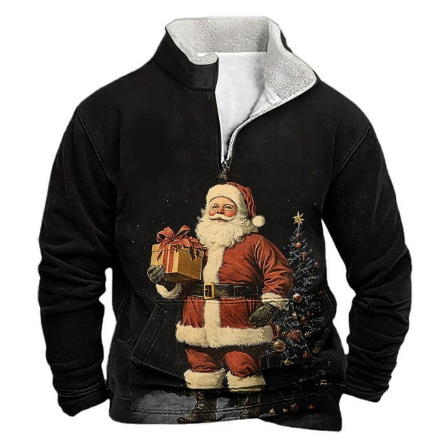 Sudadera sin capucha para hombre, informal, a la moda, con cuello alto, estampado, con cremallera, jersey de manga larga, blusa de poliéster para hombre