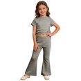thumbnail image 2 of Kids Toddler Girls Summer Clothing 2pcs Sets Grey Drawstring Short Sleeve T-Shirts and Flared Pants for 2-3 Years, 2 of 5