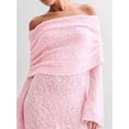 thumbnail image 2 of Women'S Off Shoulder Mini Skirt Bodycon Long Sleeve Crochet Out Going Mesh Elegant Sweater Dress Pink M, 2 of 8