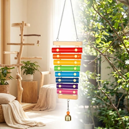 Colorful Xylophone Bird Toy, Hanging Chewing Bell, Parakeet Cockatiel Parrot Cage Accessory, Shredder Foraging Toy, Bird Cage Enrichment, Senior Pet Bird Gift